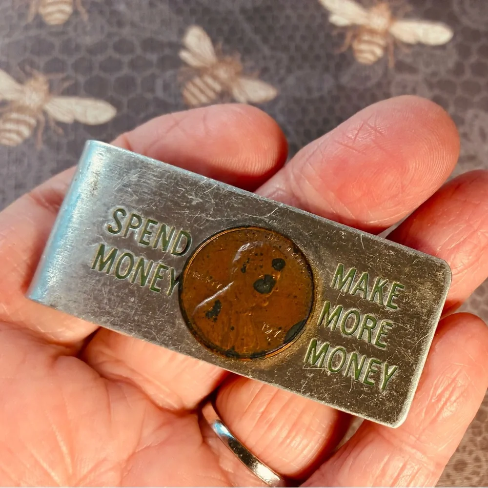 Vintage Money Clip with Penny Design Advertising Worm Treatment on other side